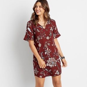 Floral Flutter Sleeve Bar Back Shift Dress